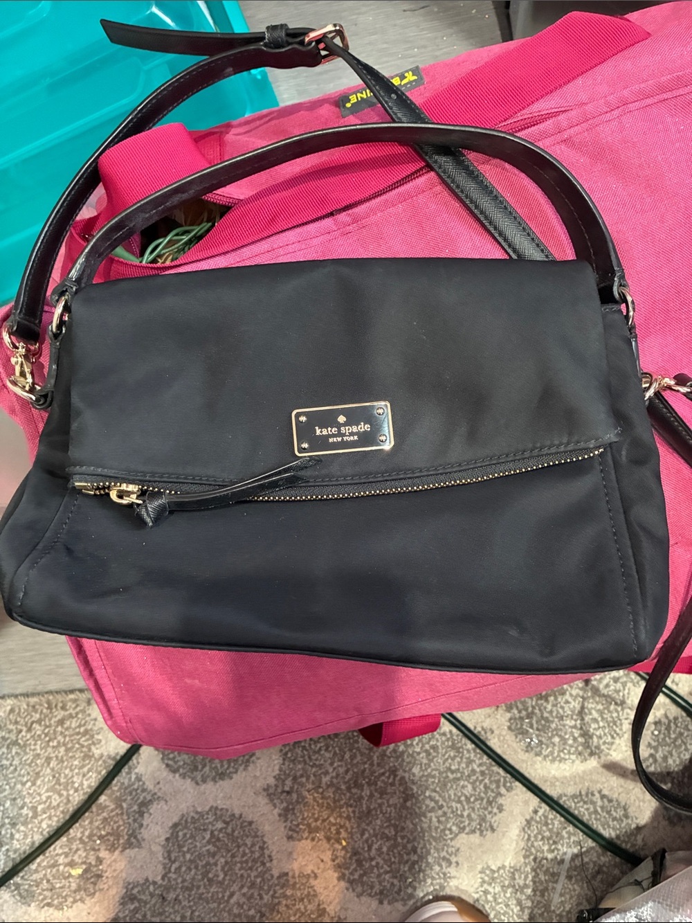 kate spade black nylon crossbody bag with gold hardware